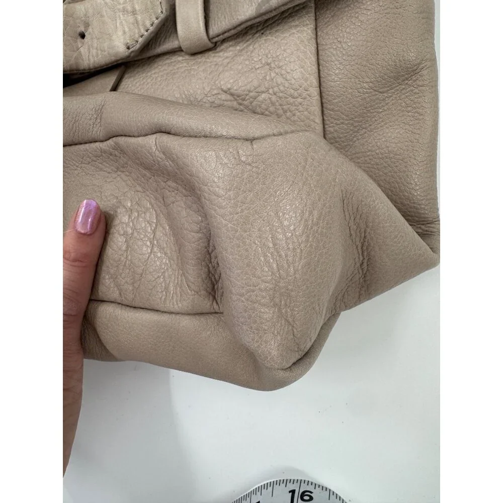 Foley + Corinna Jet Setter Taupe Leather Shoulder Bag With Front Zipper Pocket